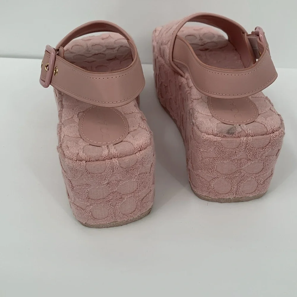 Coach Noelle platform sandal pink signature CC terry cloth back strap shoe 7.5